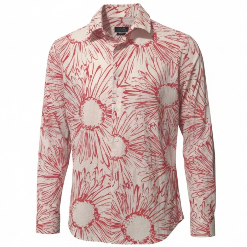 ZARA Man Off White Red Floral Button Down Shirt M Casual Streetwear Summer - Picture 3 of 11